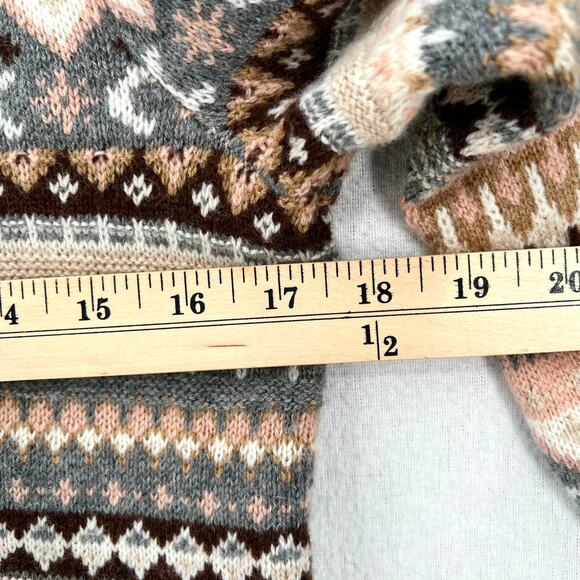 J CREW Fair Isle Cropped Crewneck Sweater Womens XS Cream Gray Brown Wool Blend - Picture 13 of 14